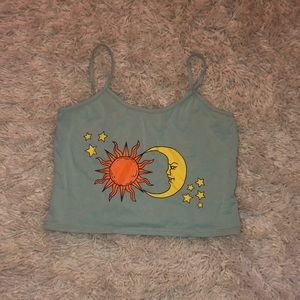 Romwe green crop tank w sun and moon size M